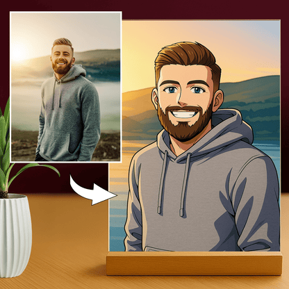Lampka LED dla Niego – portret anime na szkle akrylowym - StwórzPrezent.pl