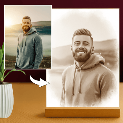 Lampka LED dla Niego – portret w stylu coffee na szkle akrylowym - StwórzPrezent.pl