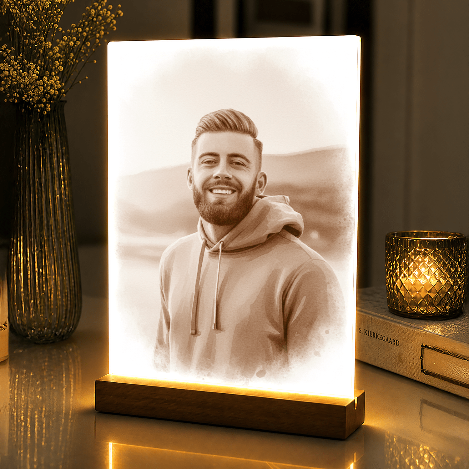 Lampka LED dla Niego – portret w stylu coffee na szkle akrylowym - StwórzPrezent.pl