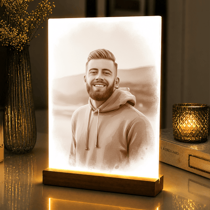 Lampka LED dla Niego – portret w stylu coffee na szkle akrylowym - StwórzPrezent.pl