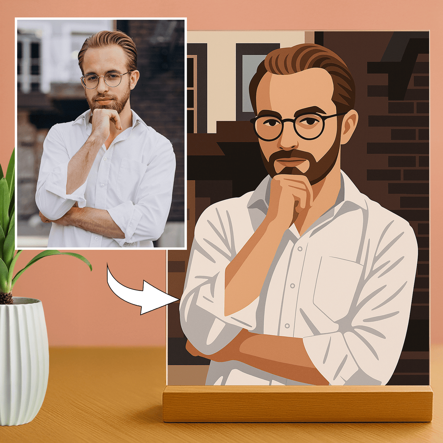 Lampka LED dla Niego – portret w stylu graficznym na szkle akrylowym - StwórzPrezent.pl