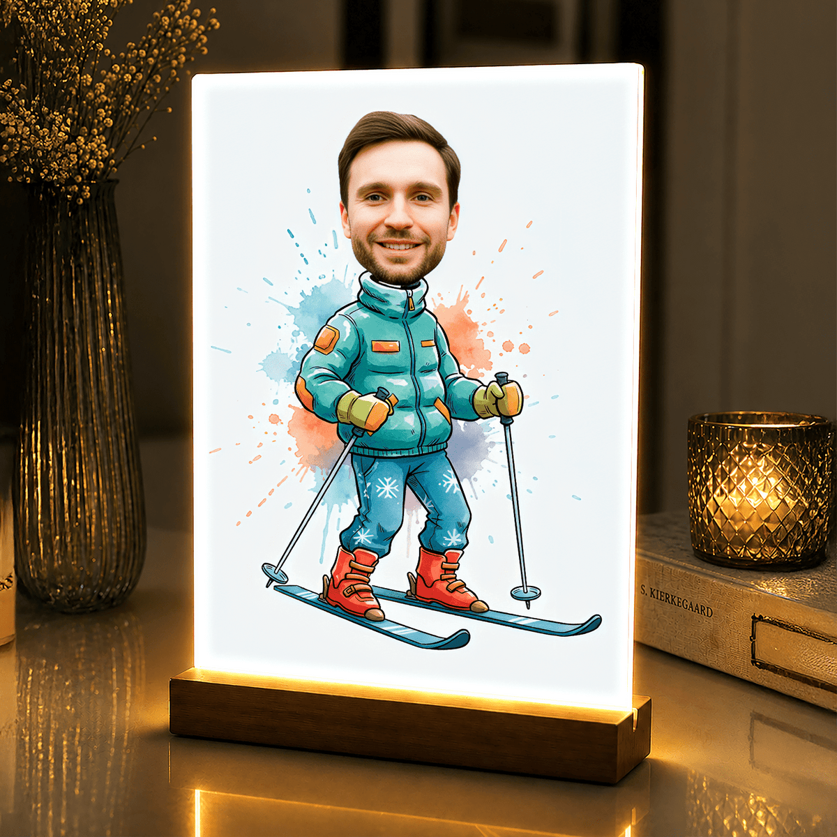 Lampka LED dla Niego – zimowa karykatura na szkle akrylowym - StwórzPrezent.pl