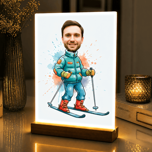 Lampka LED dla Niego – zimowa karykatura na szkle akrylowym - StwórzPrezent.pl
