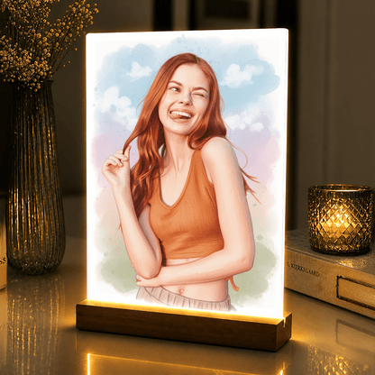 Lampka LED dla Niej – portret akwarelowy na szkle akrylowym - StwórzPrezent.pl