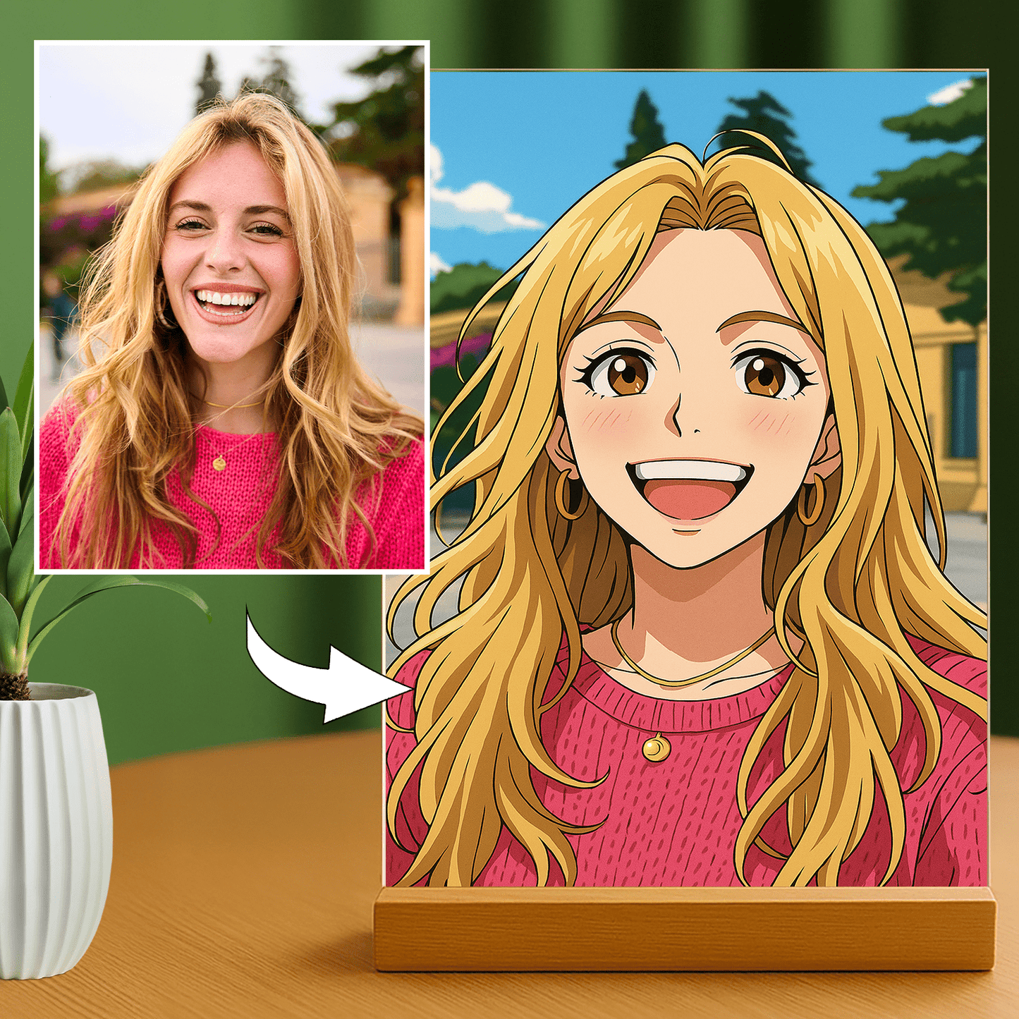Lampka LED dla Niej – portret anime na szkle akrylowym - StwórzPrezent.pl