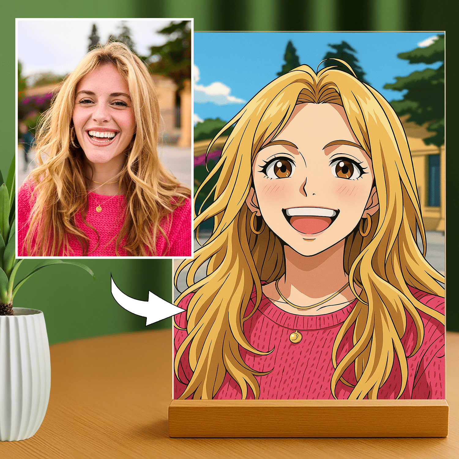 Lampka LED dla Niej – portret anime na szkle akrylowym - StwórzPrezent.pl