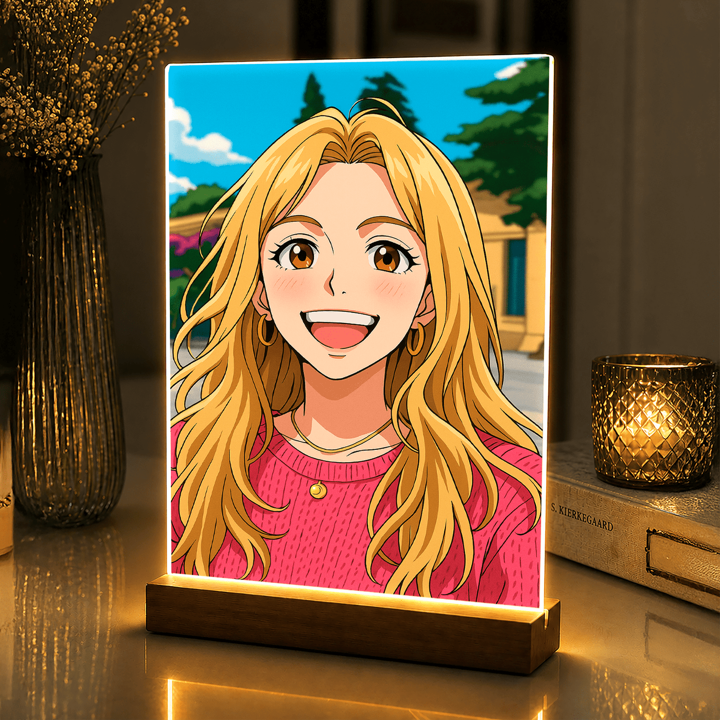 Lampka LED dla Niej – portret anime na szkle akrylowym - StwórzPrezent.pl