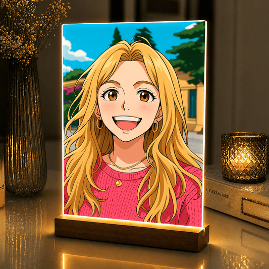 Lampka LED dla Niej – portret anime na szkle akrylowym - StwórzPrezent.pl