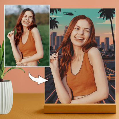 Lampka LED dla Niej – portret na szkle akrylowym jako postać z gry - StwórzPrezent.pl