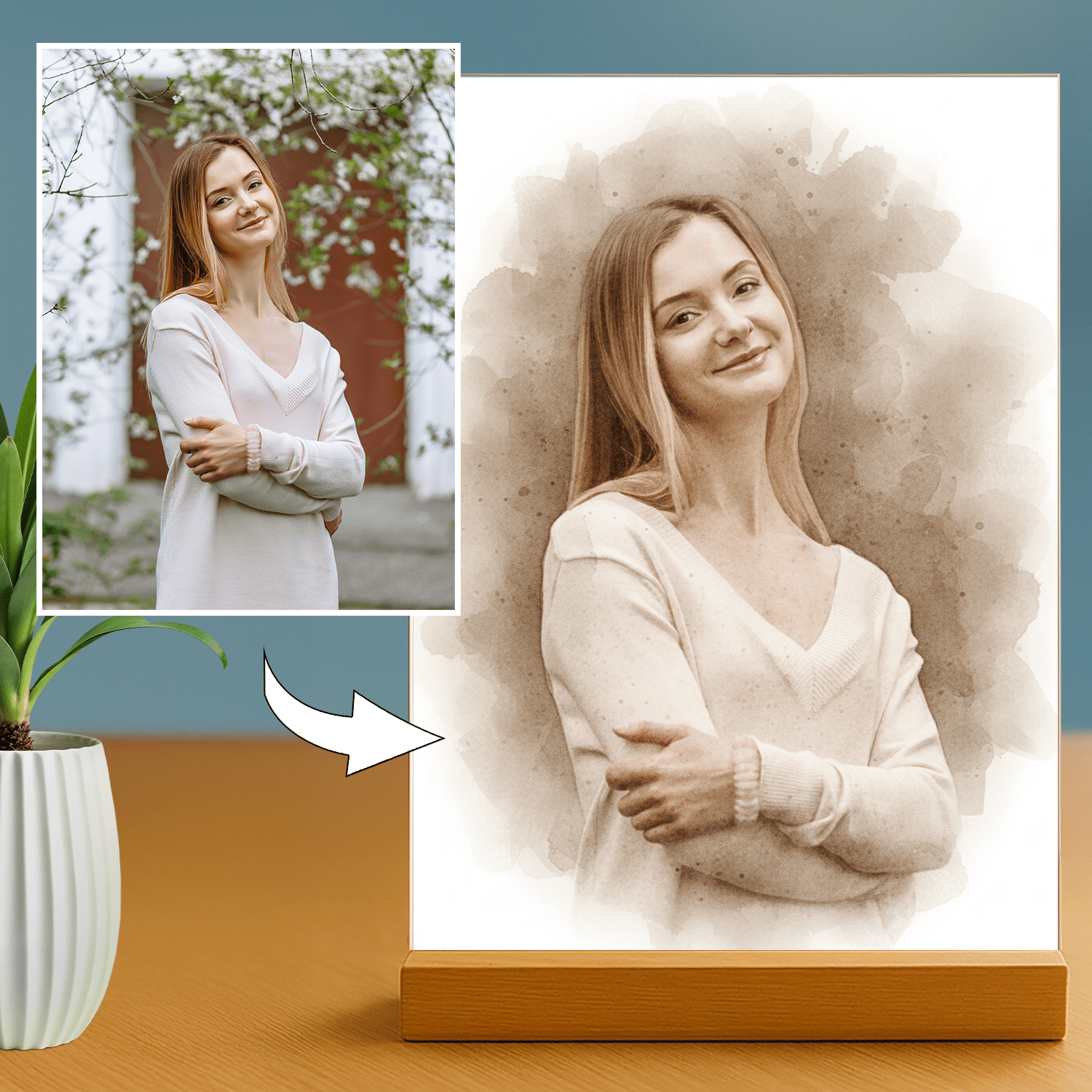 Lampka LED dla Niej – portret w stylu coffee na szkle akrylowym - StwórzPrezent.pl