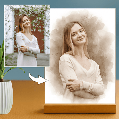 Lampka LED dla Niej – portret w stylu coffee na szkle akrylowym - StwórzPrezent.pl