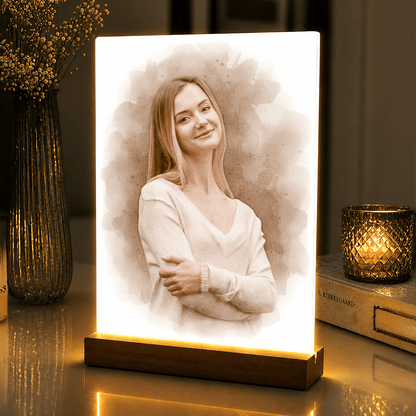 Lampka LED dla Niej – portret w stylu coffee na szkle akrylowym - StwórzPrezent.pl