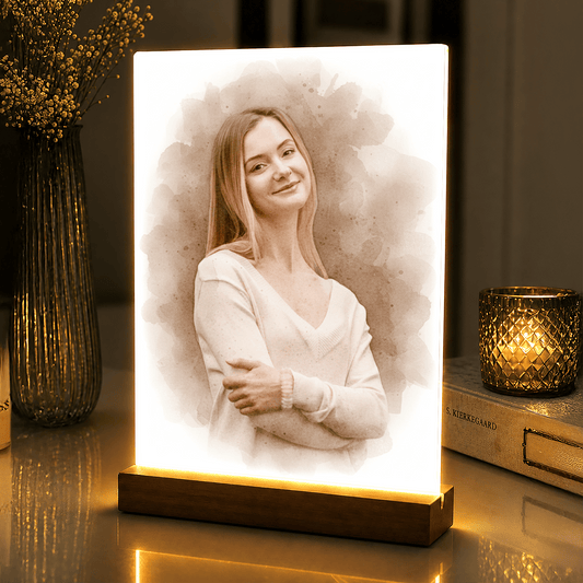 Lampka LED dla Niej – portret w stylu coffee na szkle akrylowym - StwórzPrezent.pl