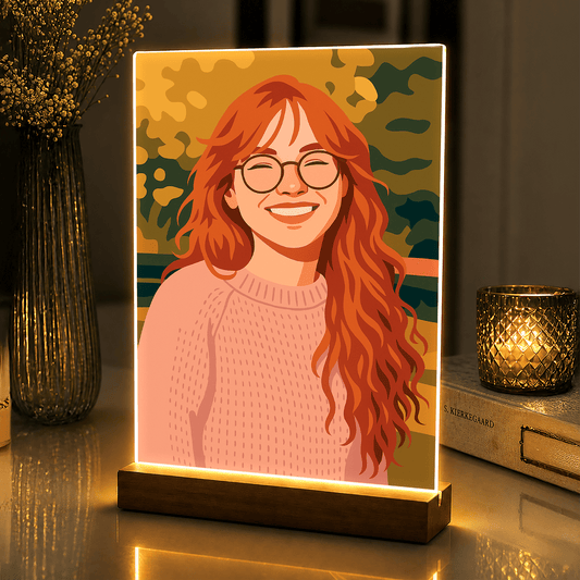 Lampka LED dla Niej – portret w stylu ilustracji na szkle akrylowym - StwórzPrezent.pl