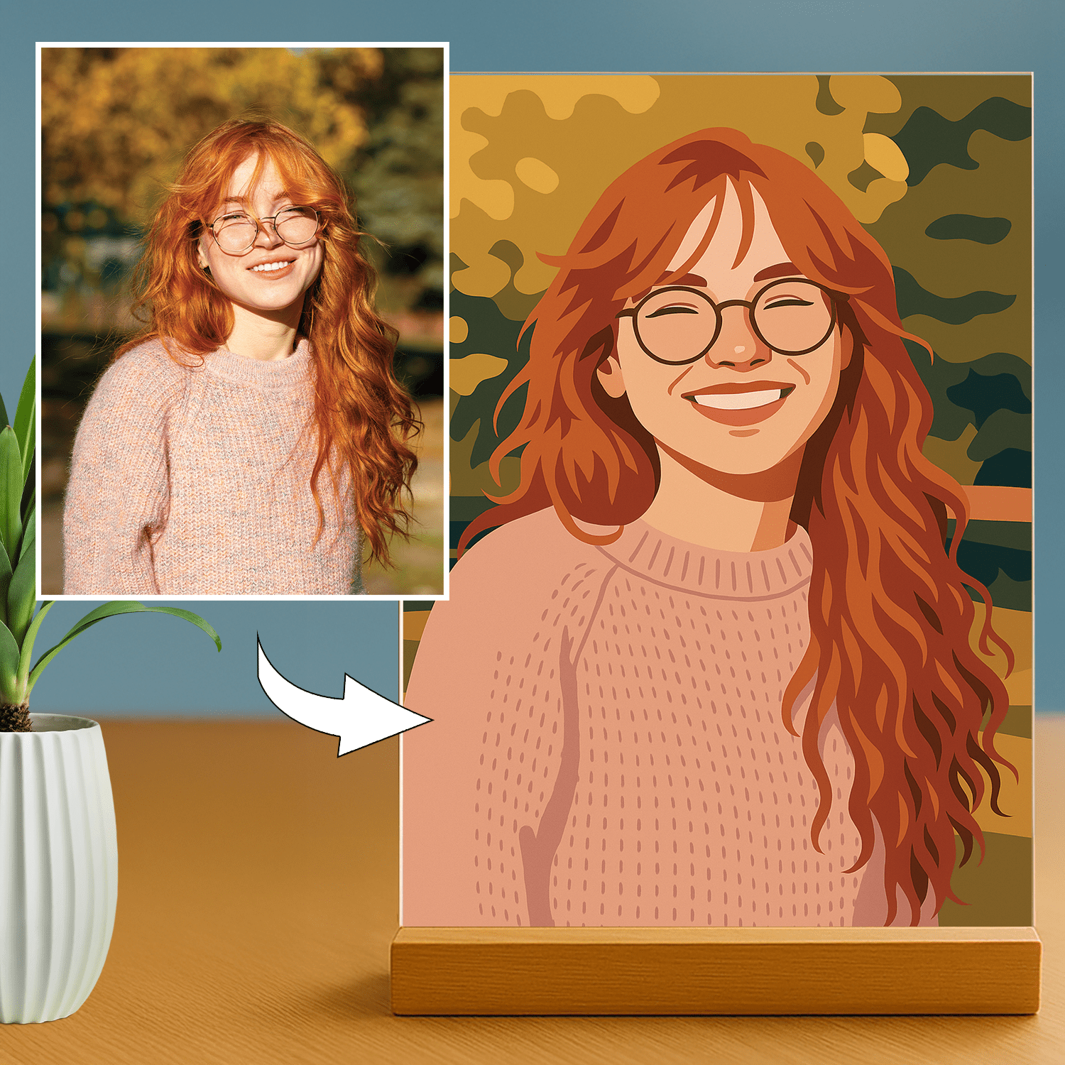 Lampka LED dla Niej – portret w stylu ilustracji na szkle akrylowym - StwórzPrezent.pl