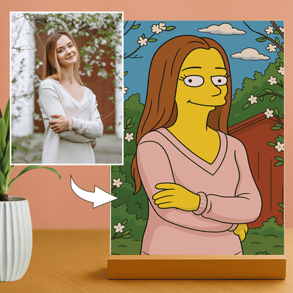 Lampka LED dla Niej – portret w stylu kreskówki na szkle akrylowym - StwórzPrezent.pl