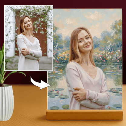 Lampka LED dla Niej – portret w stylu Monet na szkle akrylowym - StwórzPrezent.pl