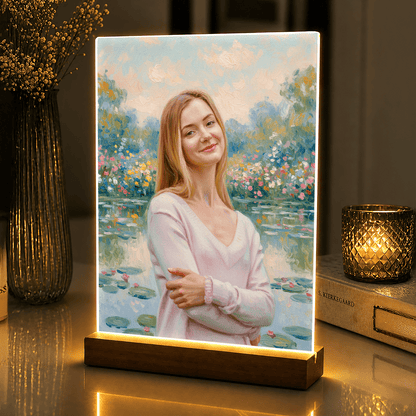 Lampka LED dla Niej – portret w stylu Monet na szkle akrylowym - StwórzPrezent.pl
