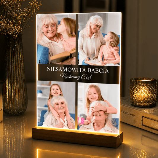 Lampka LED dla Niesamowitej Babci – zdjęcia na szkle akrylowym z podświetleniem - StwórzPrezent.pl
