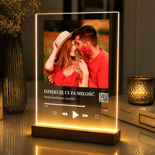 Lampka LED dla pary – Dziękuję za miłość, zdjęcia na szkle akrylowym - StwórzPrezent.pl