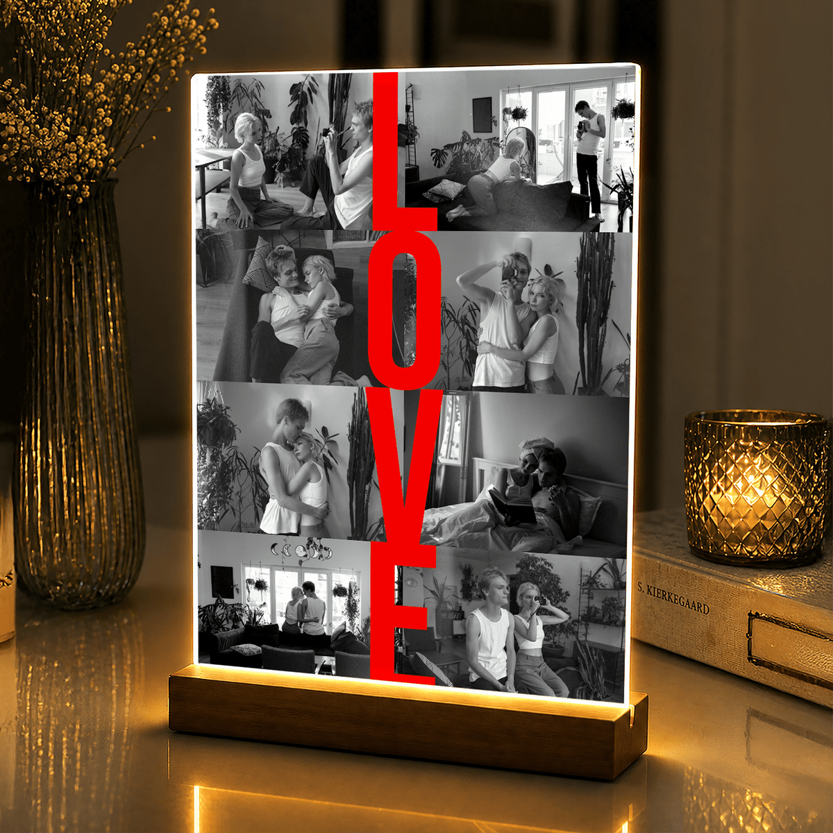 Lampka LED dla Pary – kolaż 8 zdjęć LOVE na szkle akrylowym - StwórzPrezent.pl