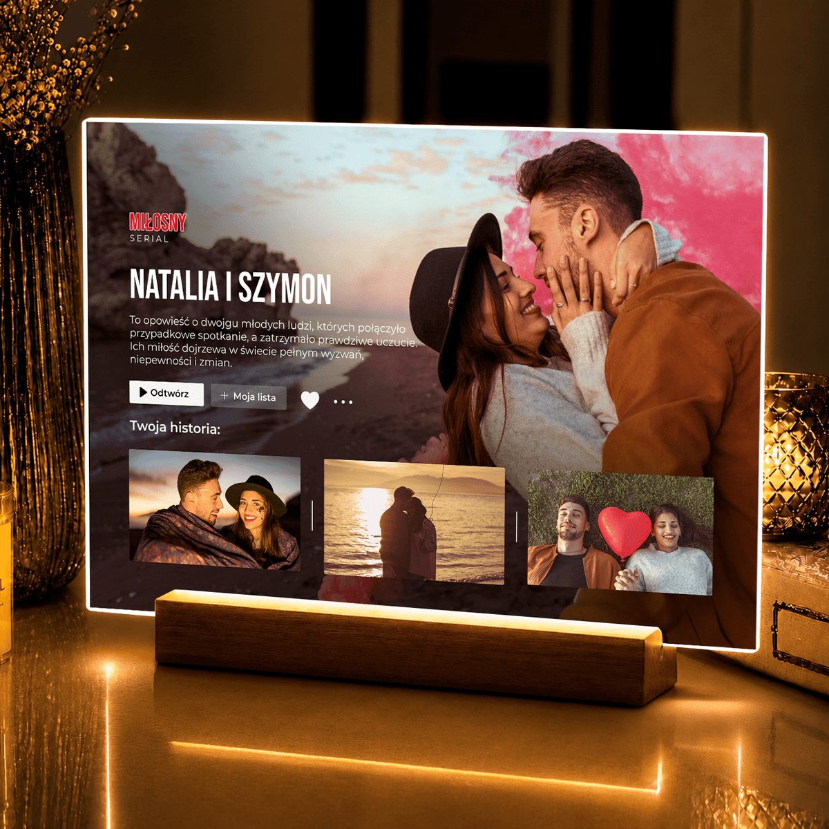 Lampka LED dla pary – miłosny serial na szkle akrylowym z podświetleniem - StwórzPrezent.pl
