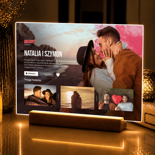 Lampka LED dla pary – miłosny serial na szkle akrylowym z podświetleniem - StwórzPrezent.pl
