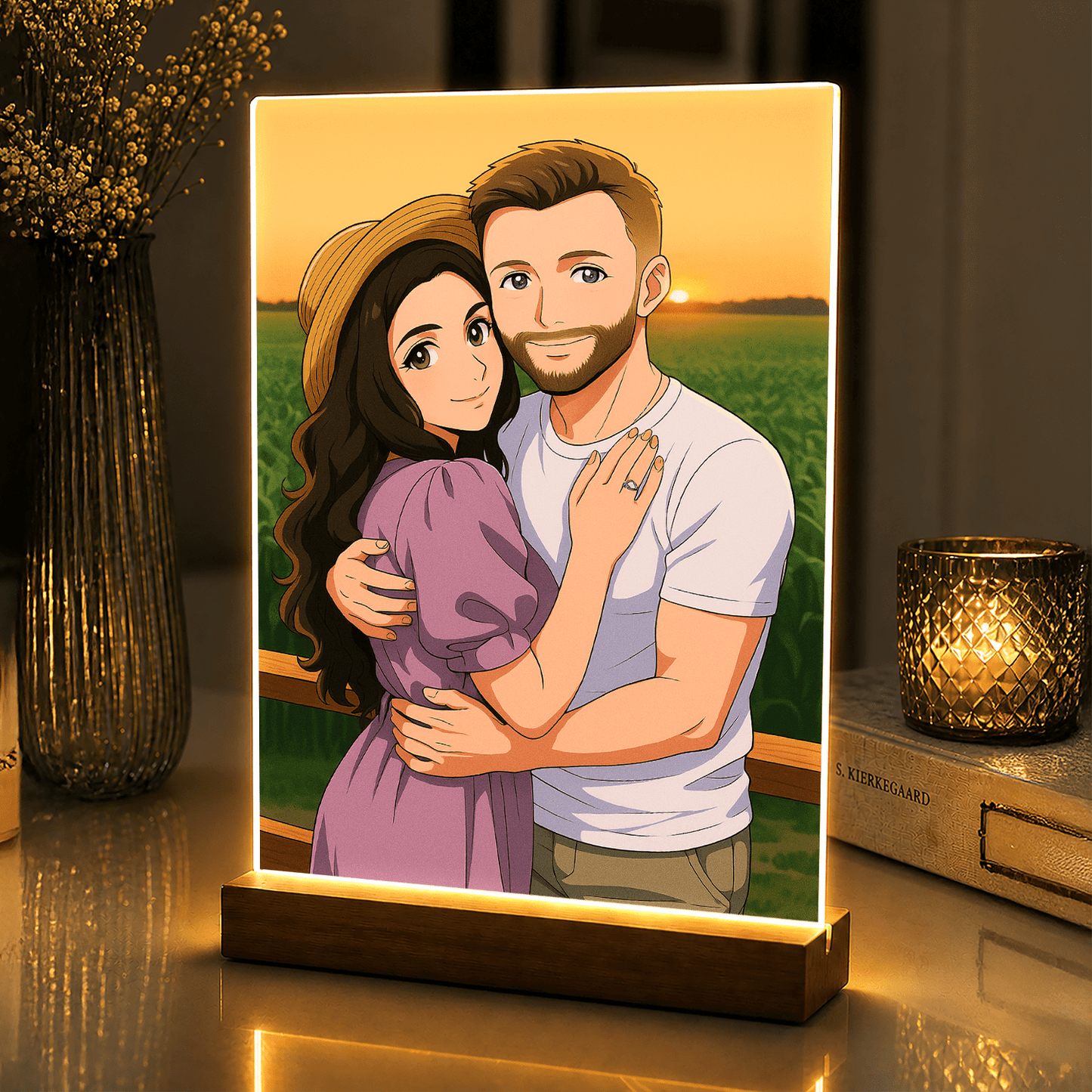 Lampka LED dla Pary – portret anime na szkle akrylowym - StwórzPrezent.pl