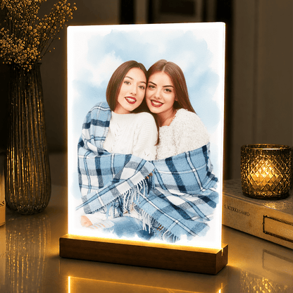 Lampka LED dla Przyjaciółek – akwarelowy portret na szkle akrylowym - StwórzPrezent.pl