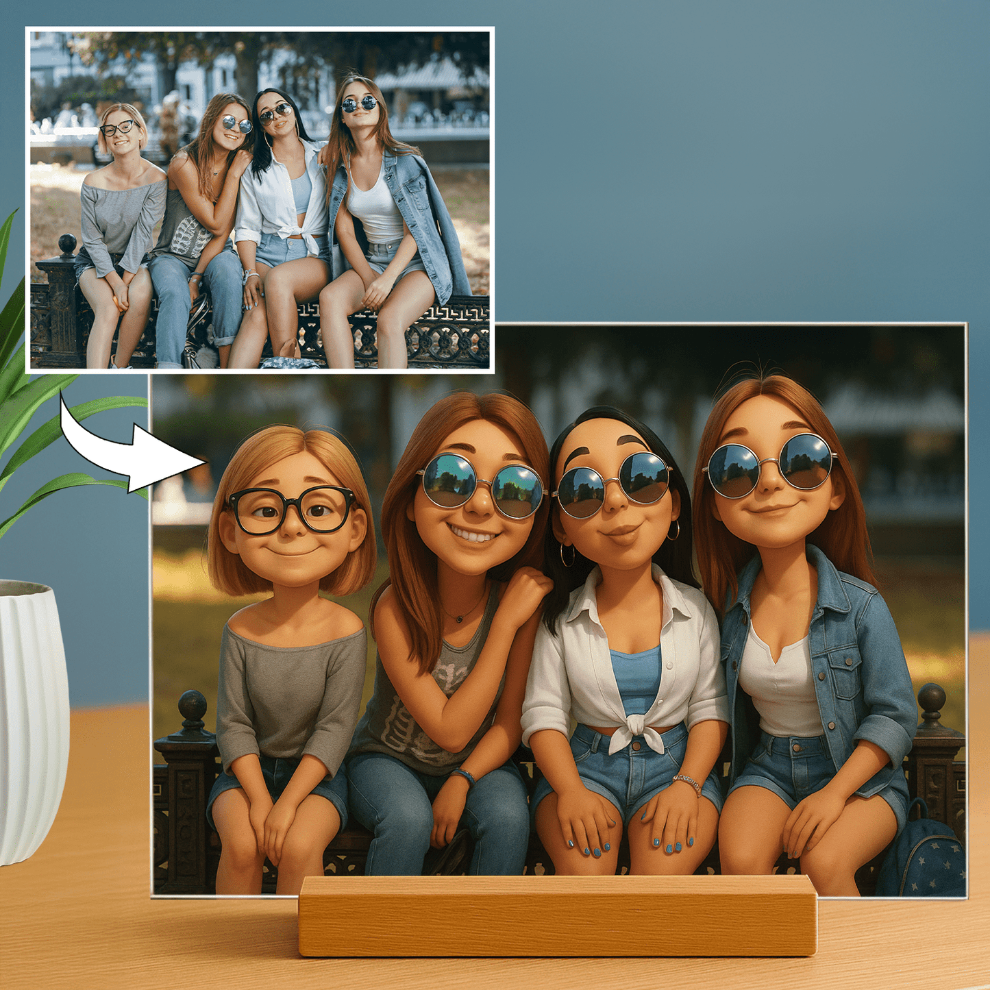 Lampka LED dla przyjaciółki – bajkowy portret na szkle akrylowym - StwórzPrezent.pl