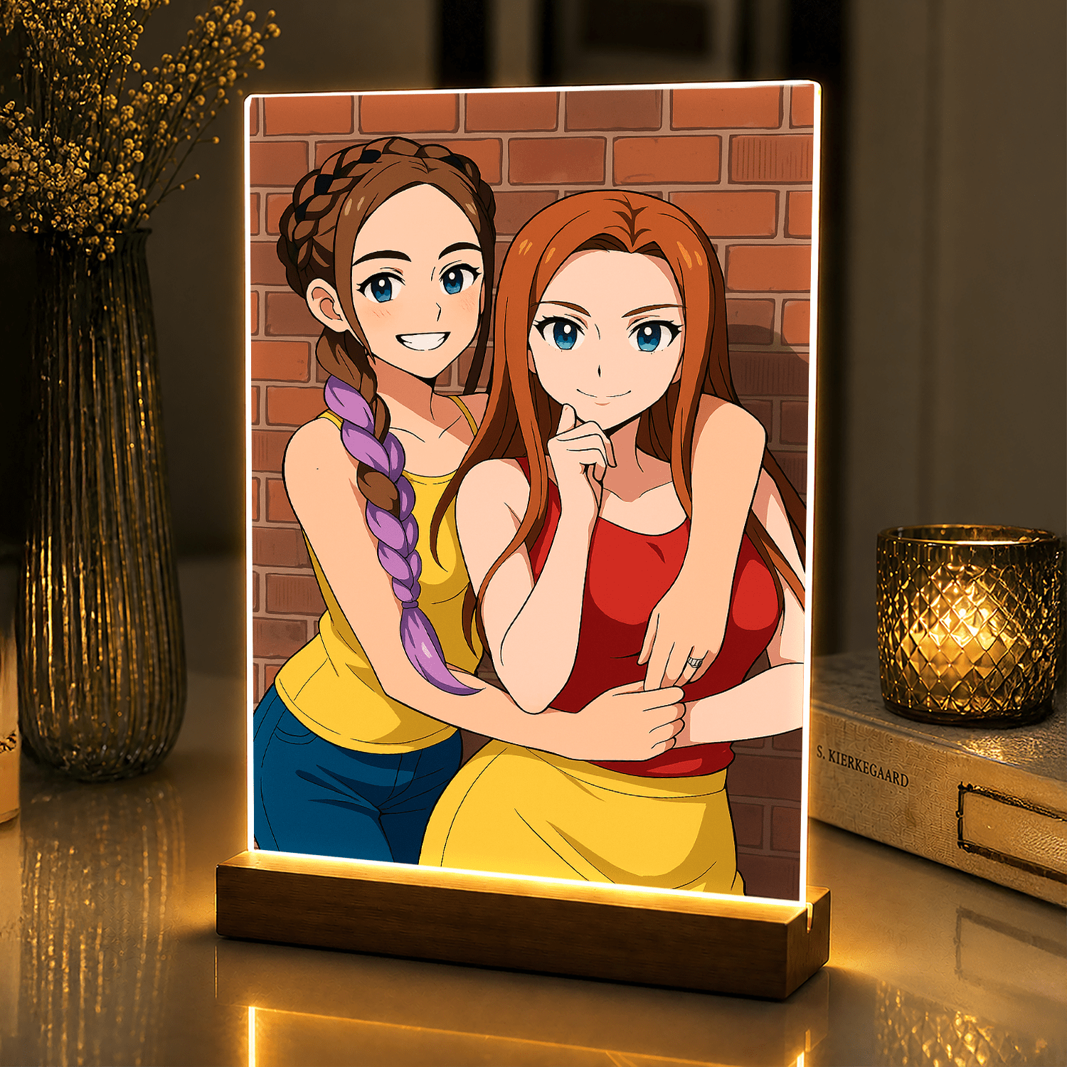 Lampka LED dla Przyjaciółki – portret anime na szkle akrylowym - StwórzPrezent.pl