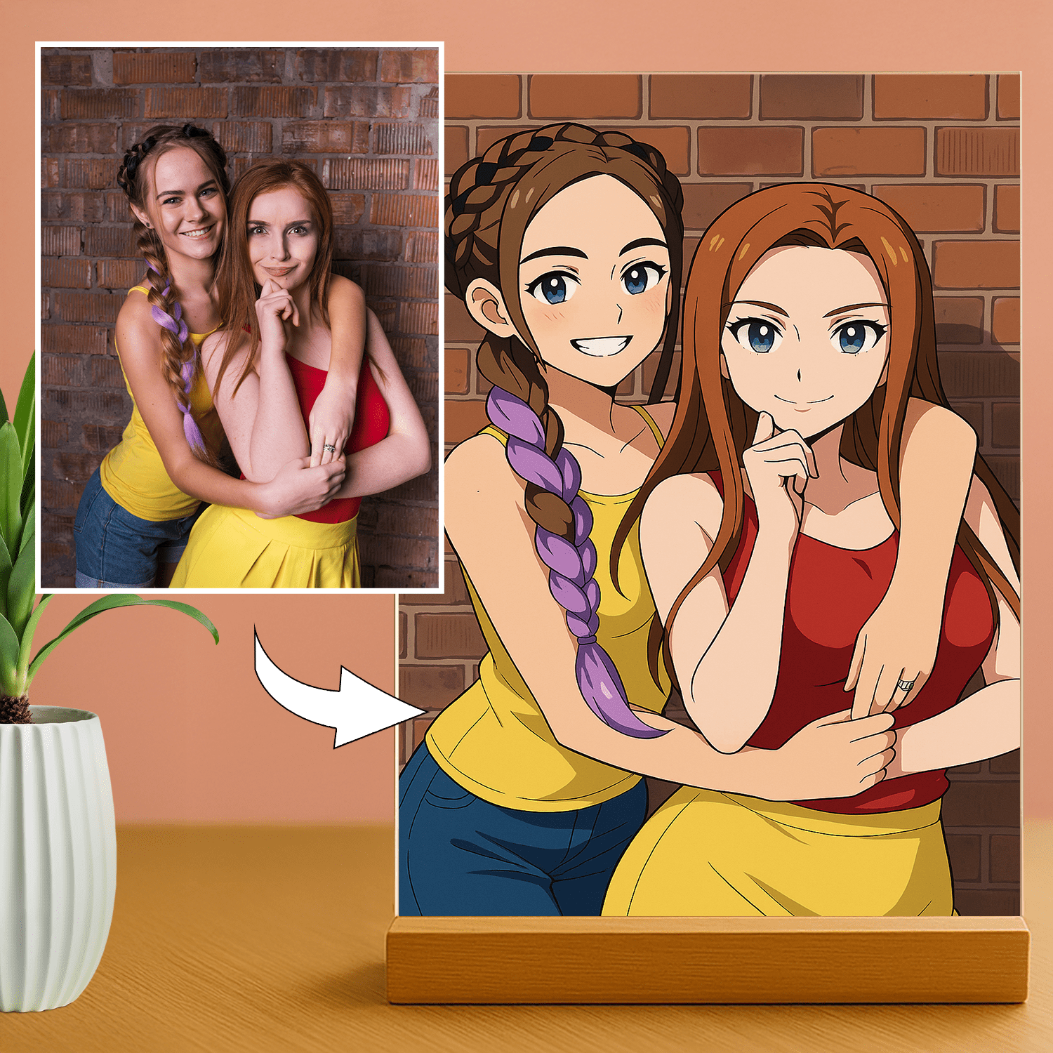 Lampka LED dla Przyjaciółki – portret anime na szkle akrylowym - StwórzPrezent.pl