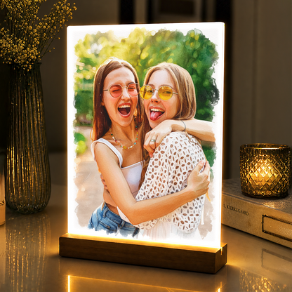 Lampka LED dla Przyjaciółki – portret w akwareli na szkle akrylowym - StwórzPrezent.pl