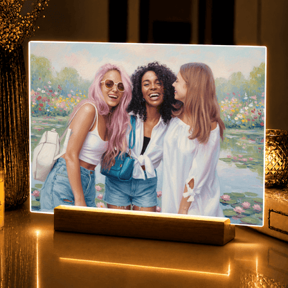 Lampka LED dla Przyjaciółki – portret w stylu Monet na szkle akrylowym - StwórzPrezent.pl