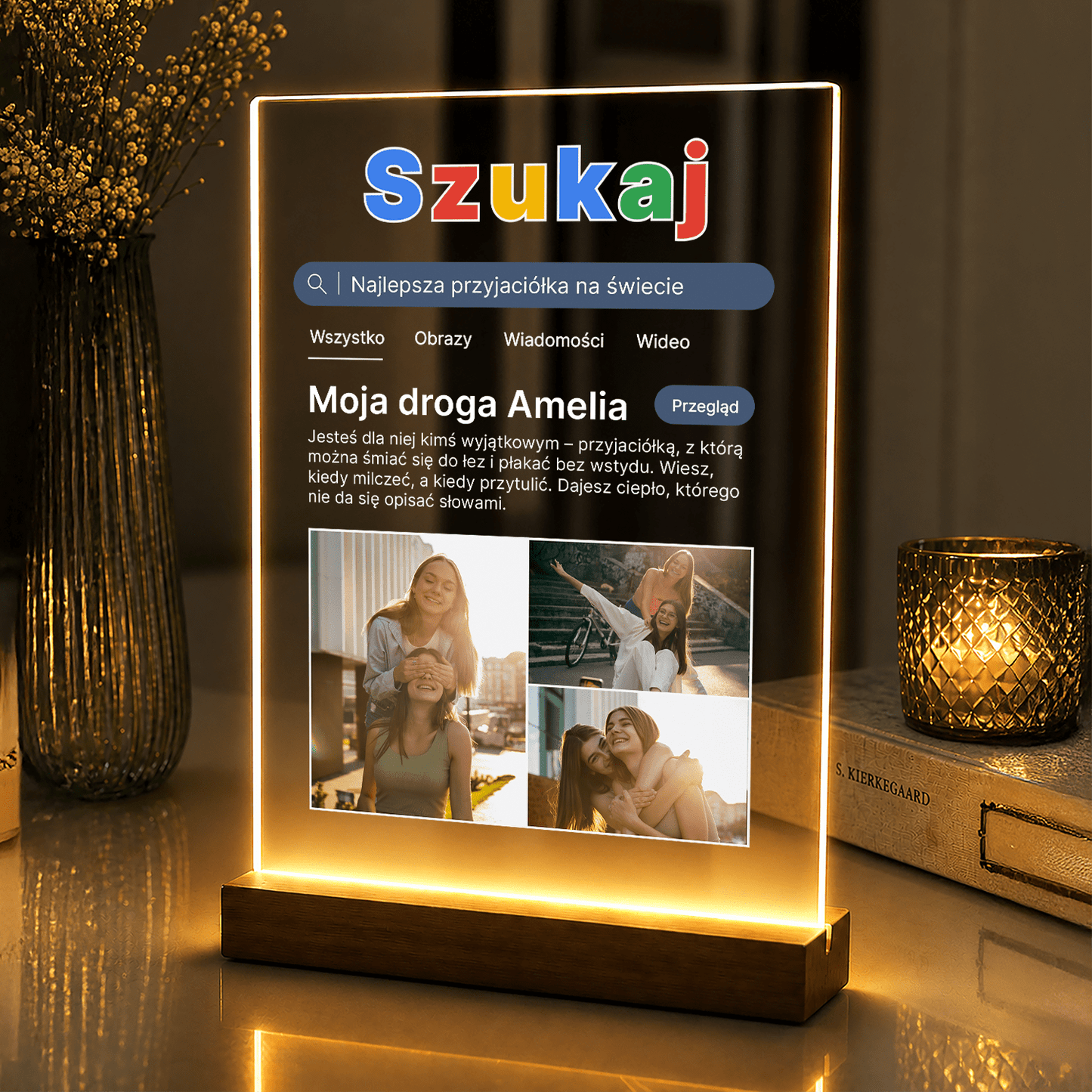 Lampka LED dla Przyjaciółki – zdjęcia na szkle akrylowym z dedykacją - StwórzPrezent.pl