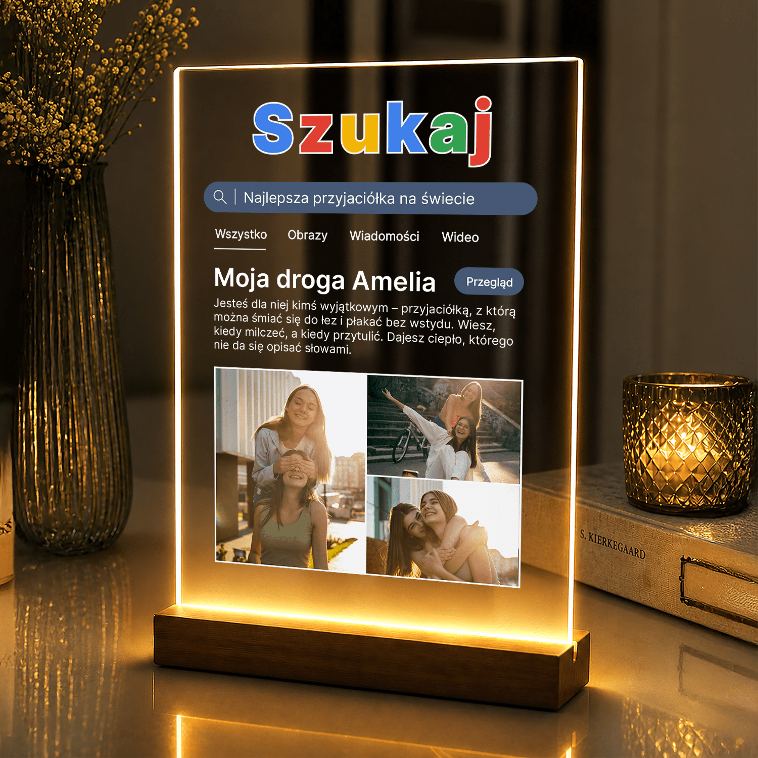 Lampka LED dla Przyjaciółki – zdjęcia na szkle akrylowym z dedykacją - StwórzPrezent.pl