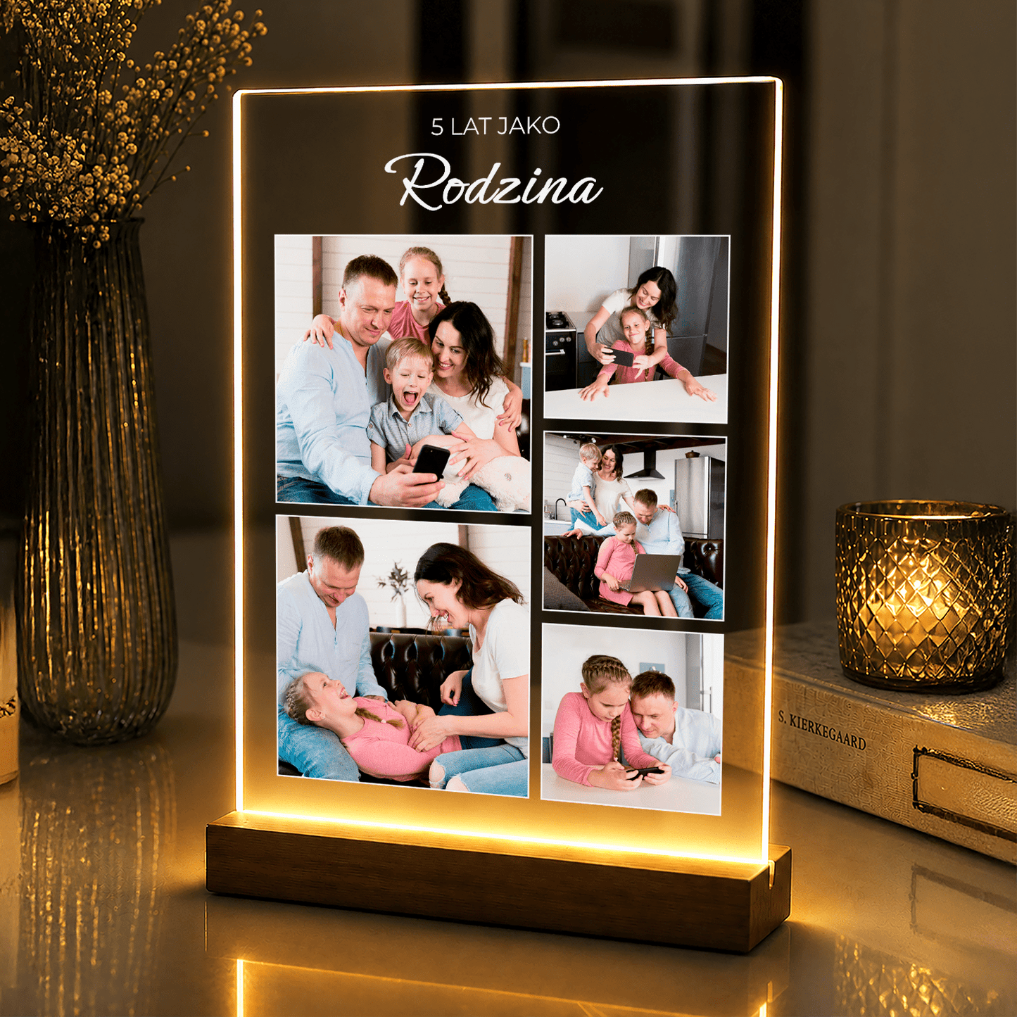 Lampka LED dla rodziców – 5 lat rodziny na szkle akrylowym - StwórzPrezent.pl