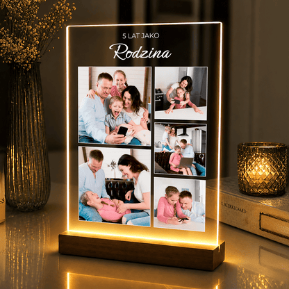 Lampka LED dla rodziców – 5 lat rodziny na szkle akrylowym - StwórzPrezent.pl