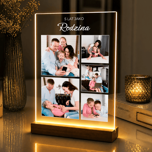 Lampka LED dla rodziców – 5 lat rodziny na szkle akrylowym - StwórzPrezent.pl