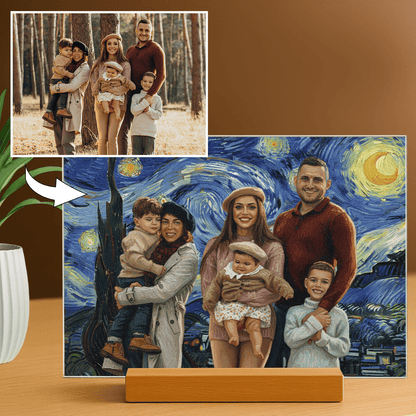 Lampka LED dla Rodziców – portret rodziny na szkle akrylowym w stylu Van Gogha - StwórzPrezent.pl
