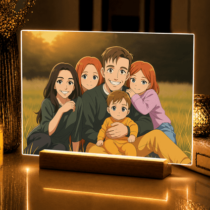 Lampka LED dla Rodziców – rodzina w stylu anime na szkle akrylowym - StwórzPrezent.pl