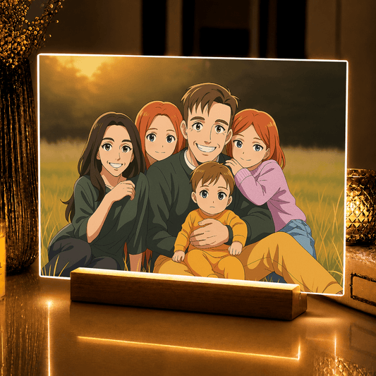 Lampka LED dla Rodziców – rodzina w stylu anime na szkle akrylowym - StwórzPrezent.pl