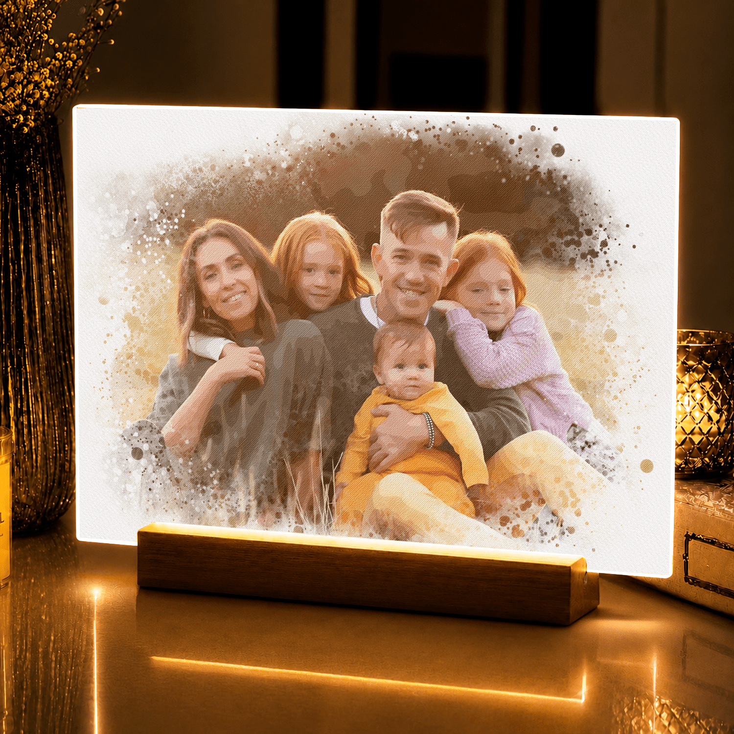 Lampka LED dla Rodziców – rodzina watercolor na szkle akrylowym - StwórzPrezent.pl