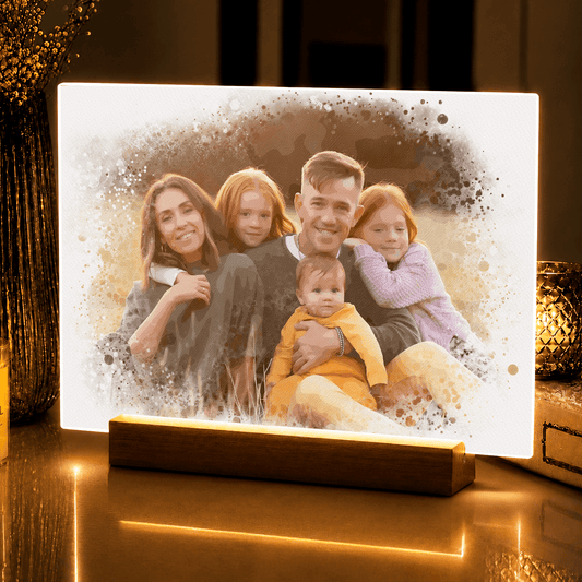 Lampka LED dla Rodziców – rodzina watercolor na szkle akrylowym - StwórzPrezent.pl