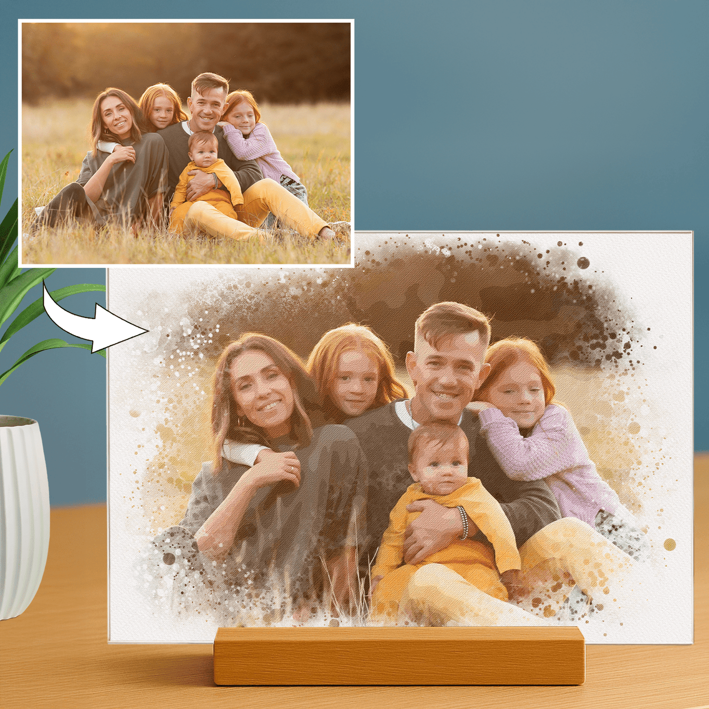 Lampka LED dla Rodziców – rodzina watercolor na szkle akrylowym - StwórzPrezent.pl