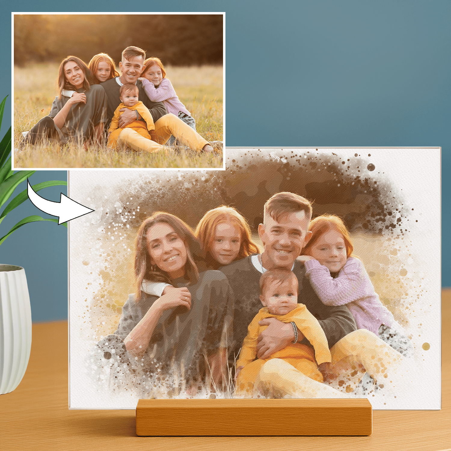 Lampka LED dla Rodziców – rodzina watercolor na szkle akrylowym - StwórzPrezent.pl