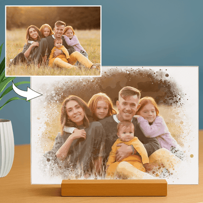 Lampka LED dla Rodziców – rodzina watercolor na szkle akrylowym - StwórzPrezent.pl