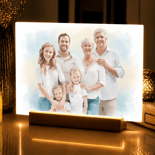 Lampka LED dla Rodziców – rodzinny portret akwarelowy na szkle akrylowym - StwórzPrezent.pl