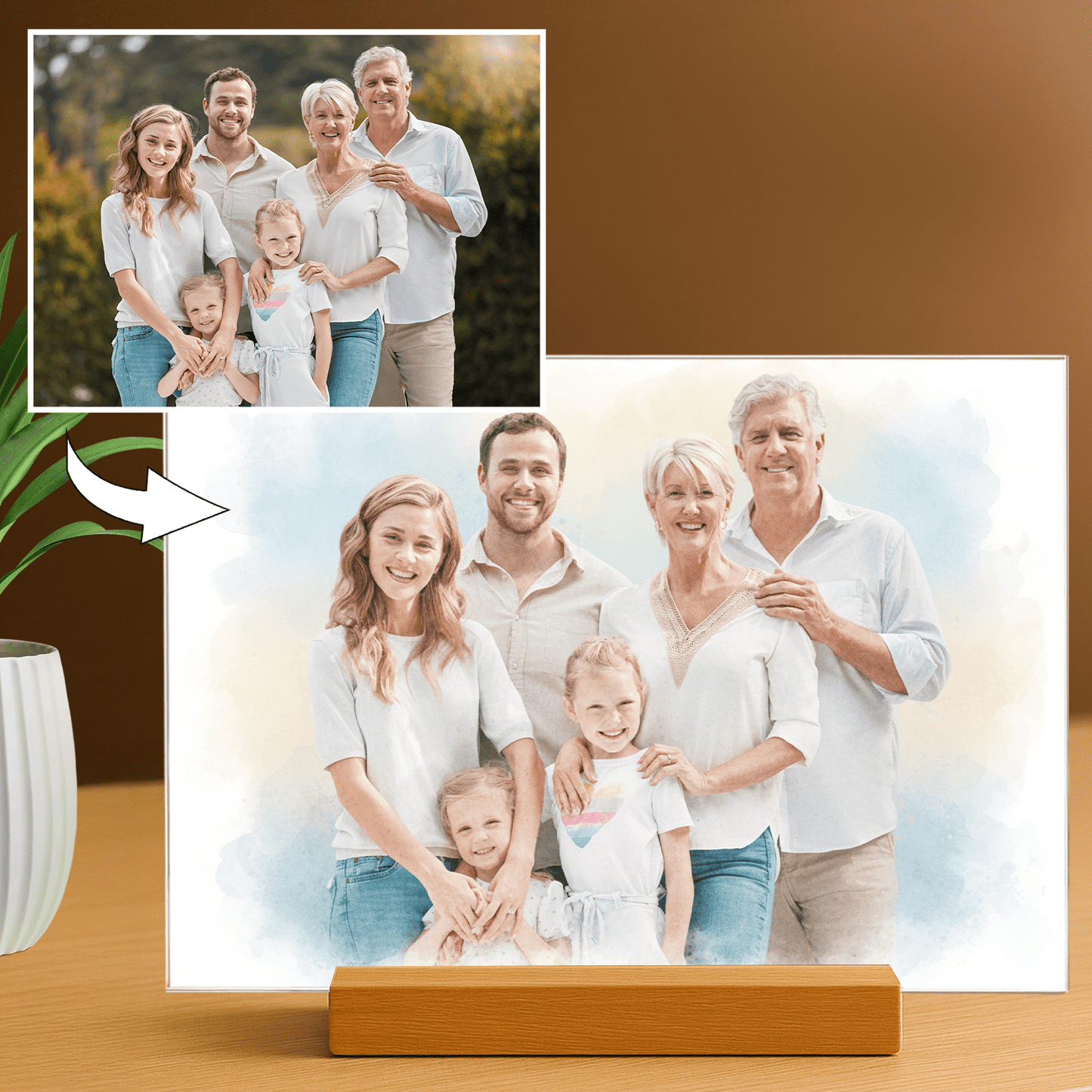 Lampka LED dla Rodziców – rodzinny portret akwarelowy na szkle akrylowym - StwórzPrezent.pl