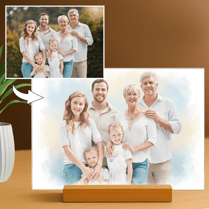 Lampka LED dla Rodziców – rodzinny portret akwarelowy na szkle akrylowym - StwórzPrezent.pl